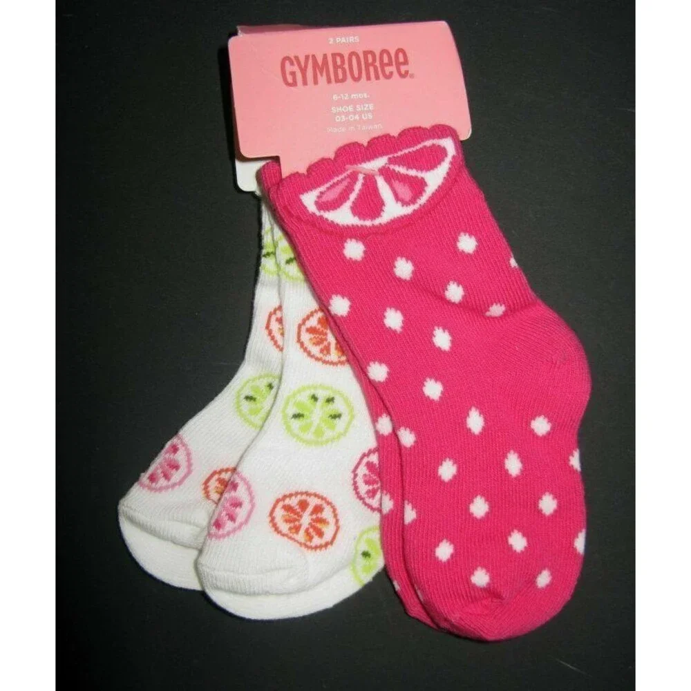 NEW Gymboree baby girl socks 6-12 9M Citrus fruit slice spring picnic pink white
